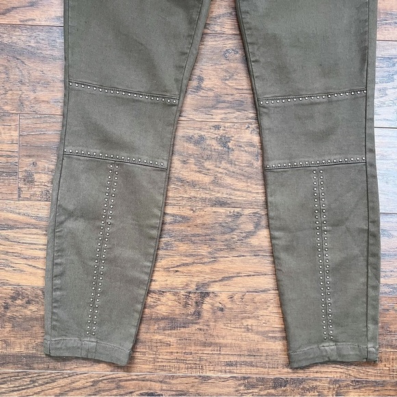 Joie • Hazina Studded Skinny Jeans pants ankle crop zipper Fatigue army green - Picture 8 of 13